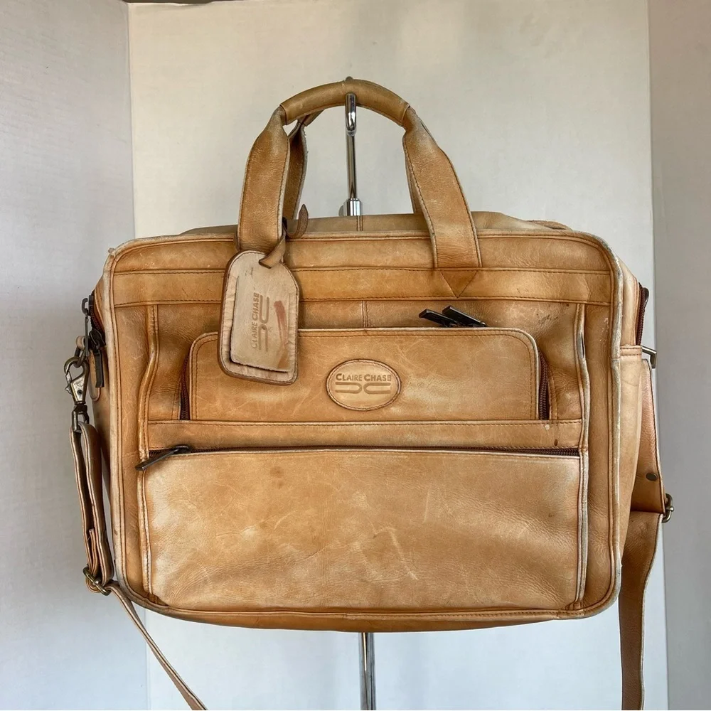 CLAIRE CHASE Genuine Leather Brown Briefcase Tan Leather Men's Bag